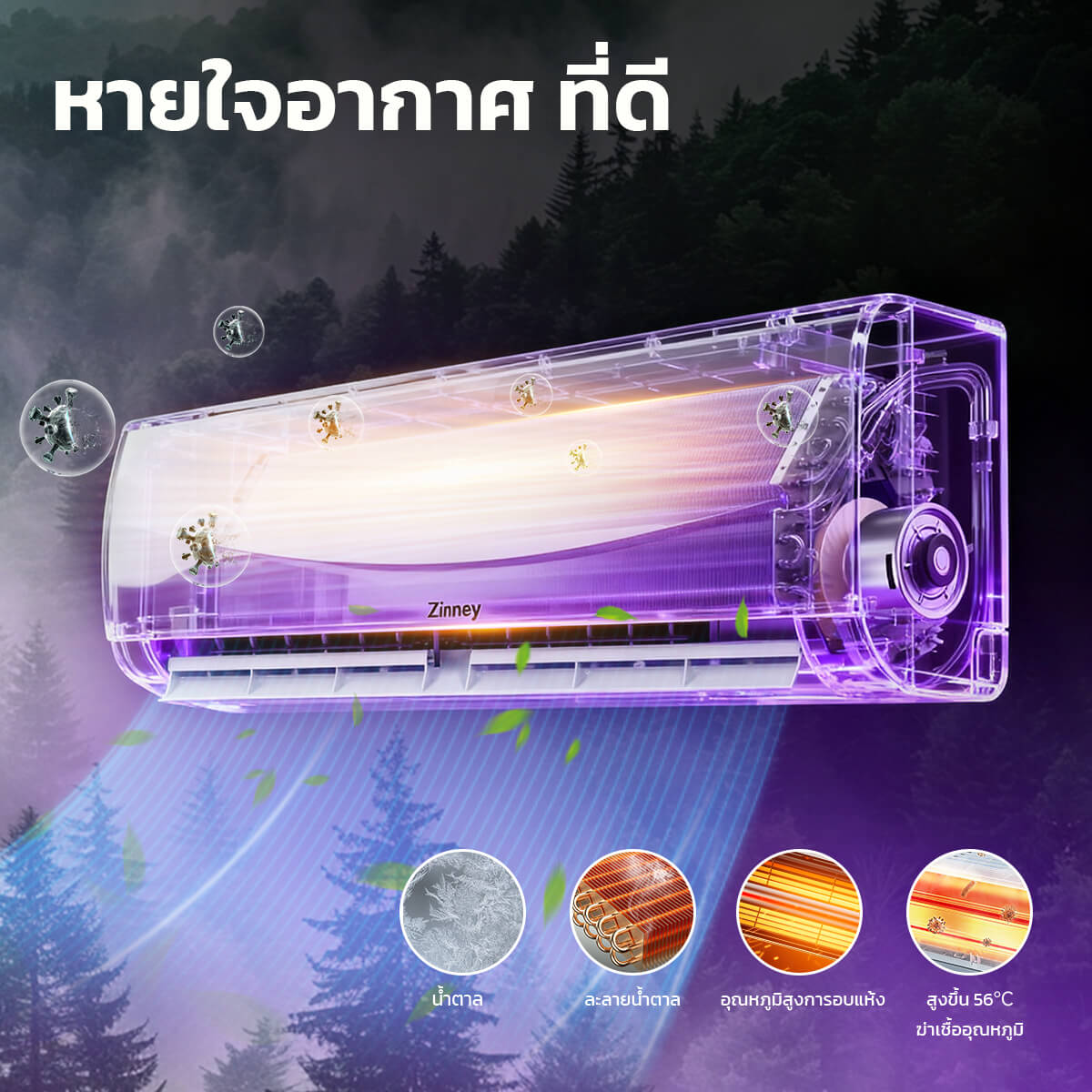 Zinney แอร์ Inverter ขนาด 12,000 BTU รุ่น ZAC-BP12A เครื่องปรับอากาศติดผนัง เย็นเร็ว ทนทาน ประหยัดไฟ
