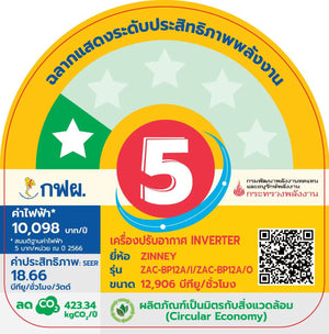 Zinney แอร์ Inverter ขนาด 12,000 BTU รุ่น ZAC-BP12A เครื่องปรับอากาศติดผนัง เย็นเร็ว ทนทาน ประหยัดไฟ
