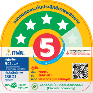Zinney ตู้เย็น 1 ประตู ขนาด 3.4Q/92 เงิน รุ่น DF1-11S ประหยัดพลังงาน & Quiet Operation 3 ปี