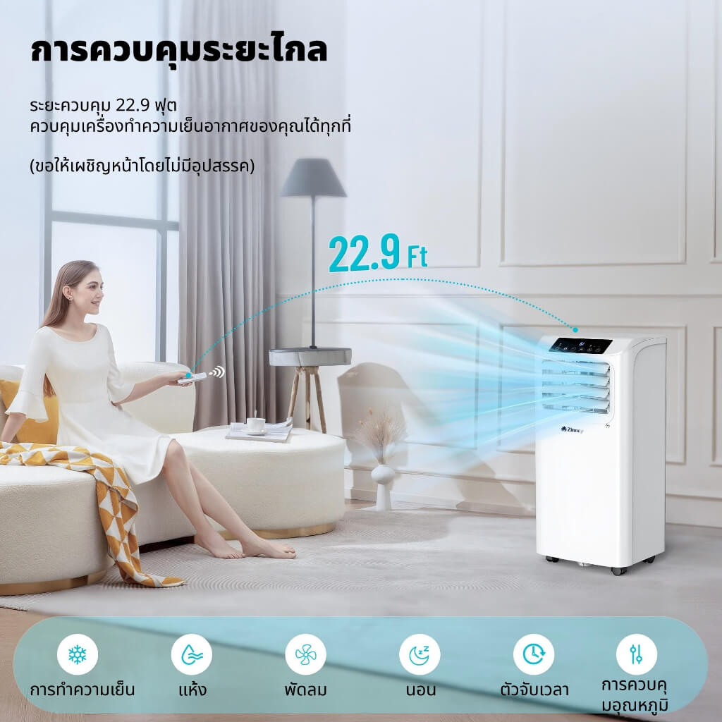 Zinney แอร์เคลื่อนที่ ขนาด 9000 BTU รุ่น ZNPAC-09A Portable air มาพร้อมถังเก็บน้ำระบบสัมผัส หน้าจอ LED เย็นเร็ว