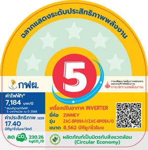 Zinney แอร์ Inverter ขนาด 9,500 BTU รุ่น ZAC-BP09A เครื่องปรับอากาศติดผนัง เย็นเร็ว ทนทาน ประหยัดไฟ